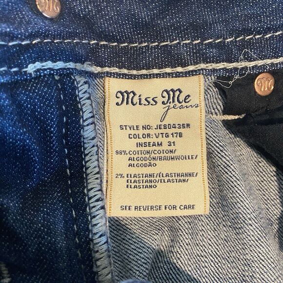 Miss Me jeans sz 27 distressed skinny whiskered embroidered cross rhinestones - Picture 5 of 10